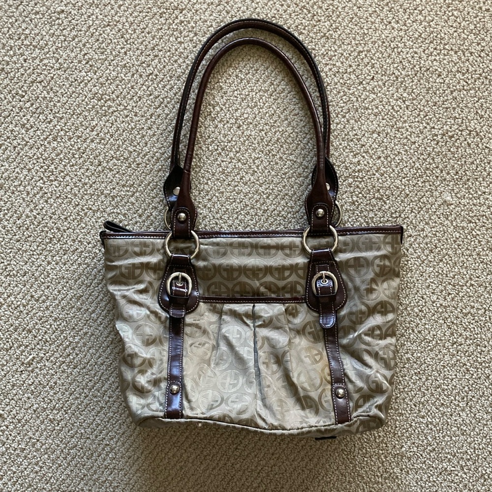 Giani Bernini Shoulder Bag Medium Tote Classic Initial Tan Brown Y2K Like New